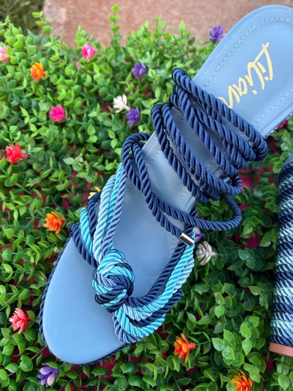 Multi color Blue Rope Platform Ankle-Wrap Heels Size 11 - Picture 4 of 6